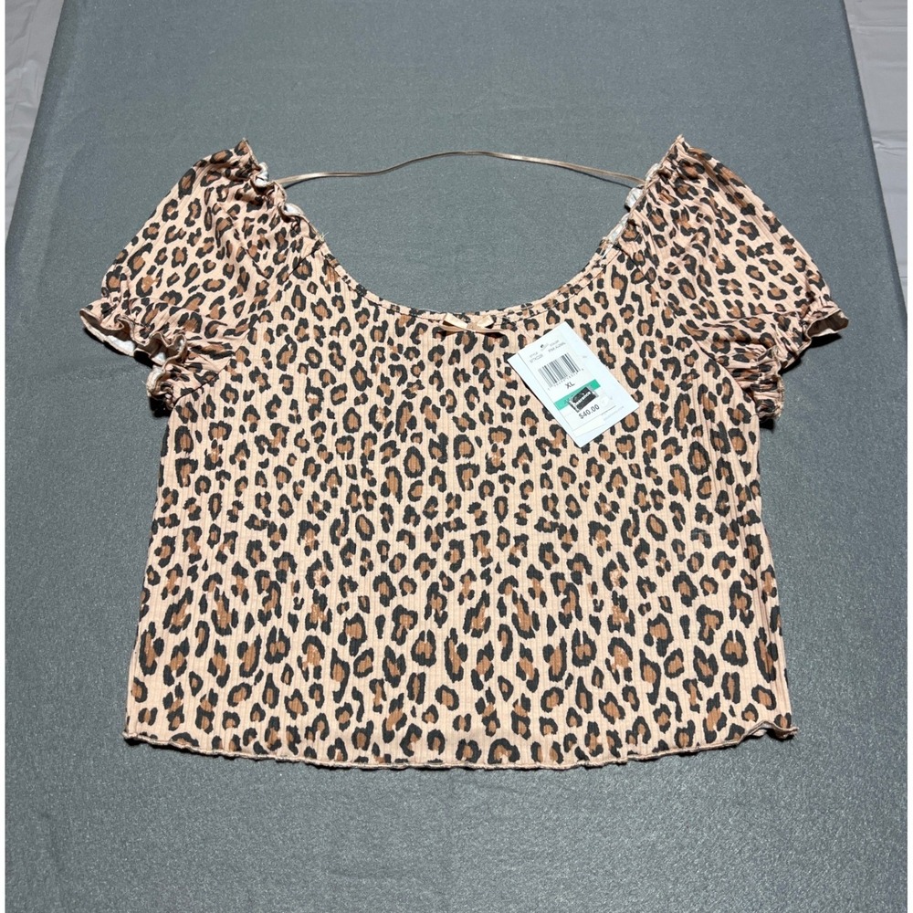 Love Fire Leopard Print Ribbed Crop Top Pink Animal BFTKC326 XL NWT